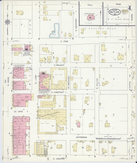 Sanborn Fire Insurance Map from Butler, Bates County, Missouri (1914), Sheet #0004 - Historic Sanborn Fire Insurance Map Print, vintage old map wall art, antique decor, genealogy gift, Missouri Missouri map