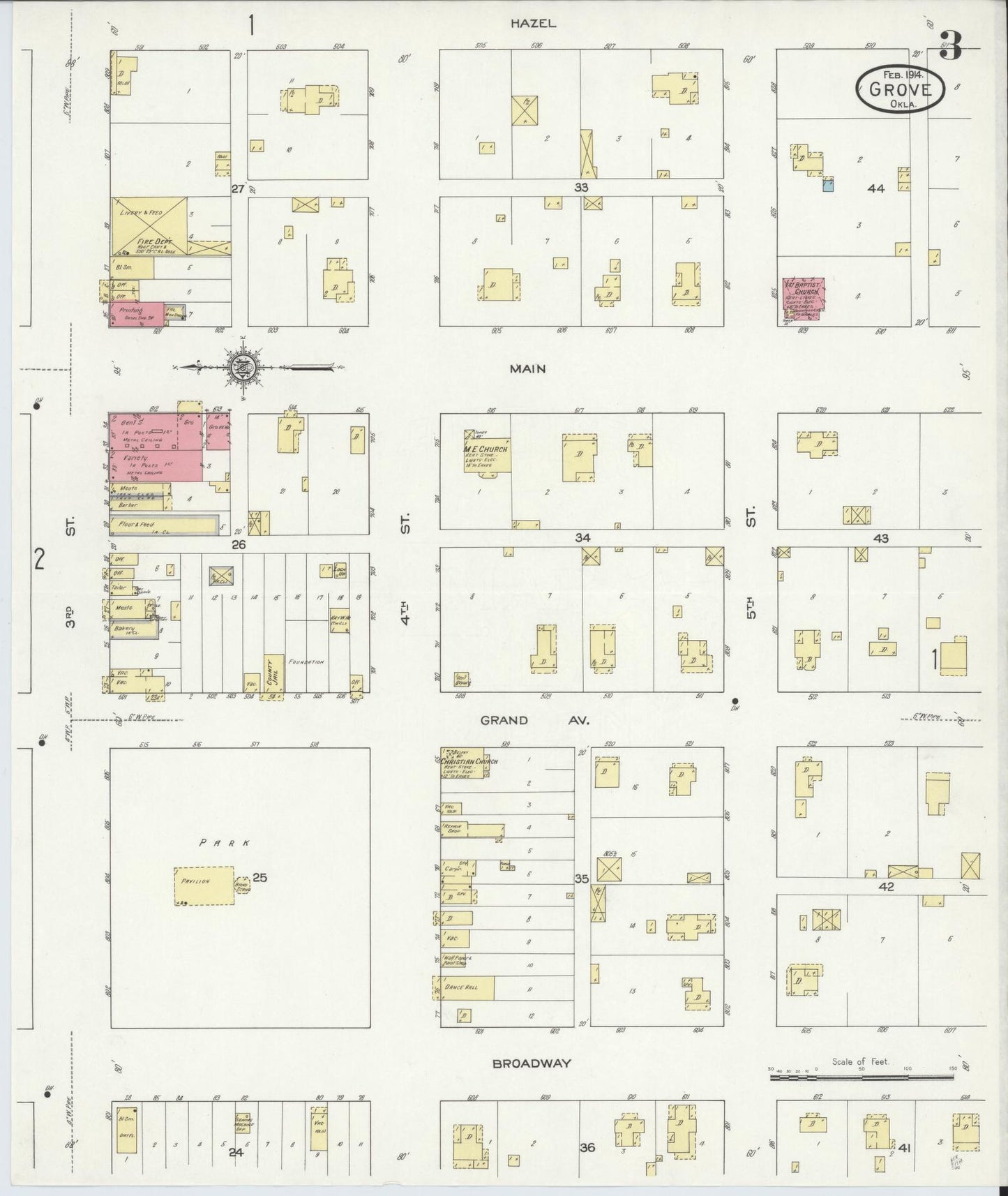 Sanborn Fire Insurance Map from Grove, Delaware County, Oklahoma (1914), Sheet #0003 - Historic Sanborn Fire Insurance Map Print, vintage old map wall art, antique decor, genealogy gift, Grove Delaware map