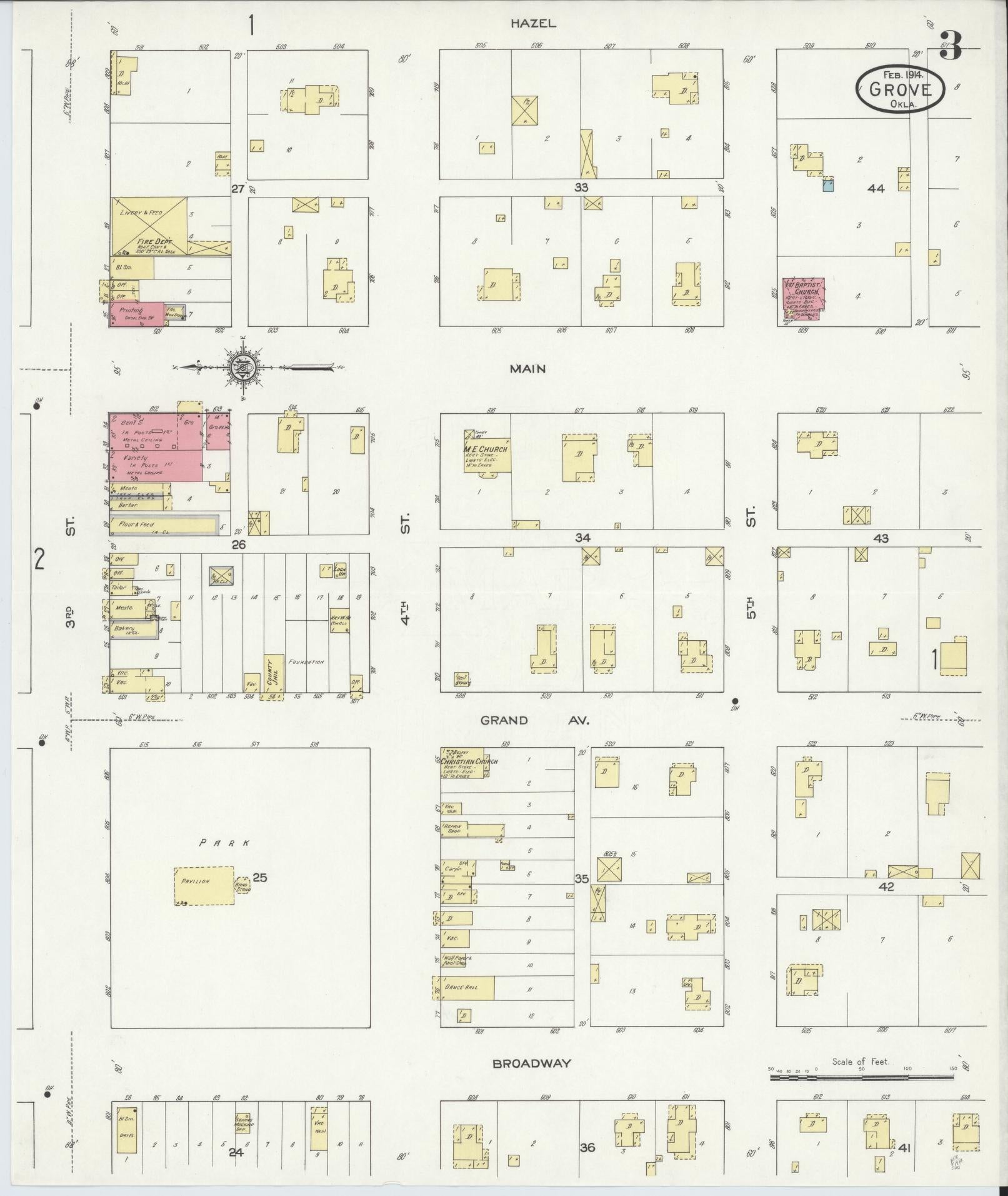Sanborn Fire Insurance Map from Grove, Delaware County, Oklahoma (1914), Sheet #0003 - Historic Sanborn Fire Insurance Map Print, vintage old map wall art, antique decor, genealogy gift, Grove Delaware map