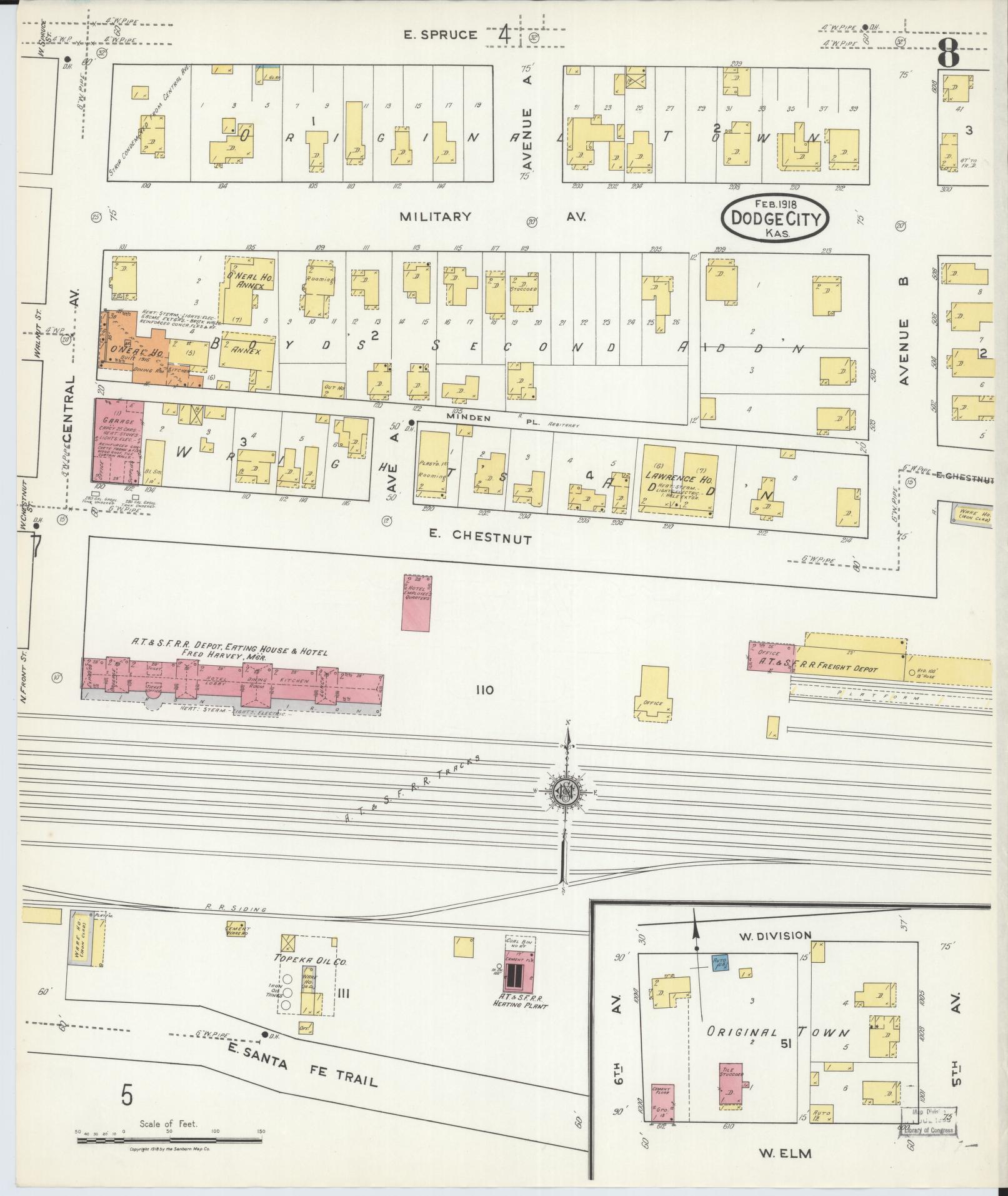 Sanborn Fire Insurance Map from Dodge City, Ford County, Kansas (1918), Sheet #0008 - Complete Map Set gallery image, historic Sanborn map, vintage wall art, Kansas Kansas