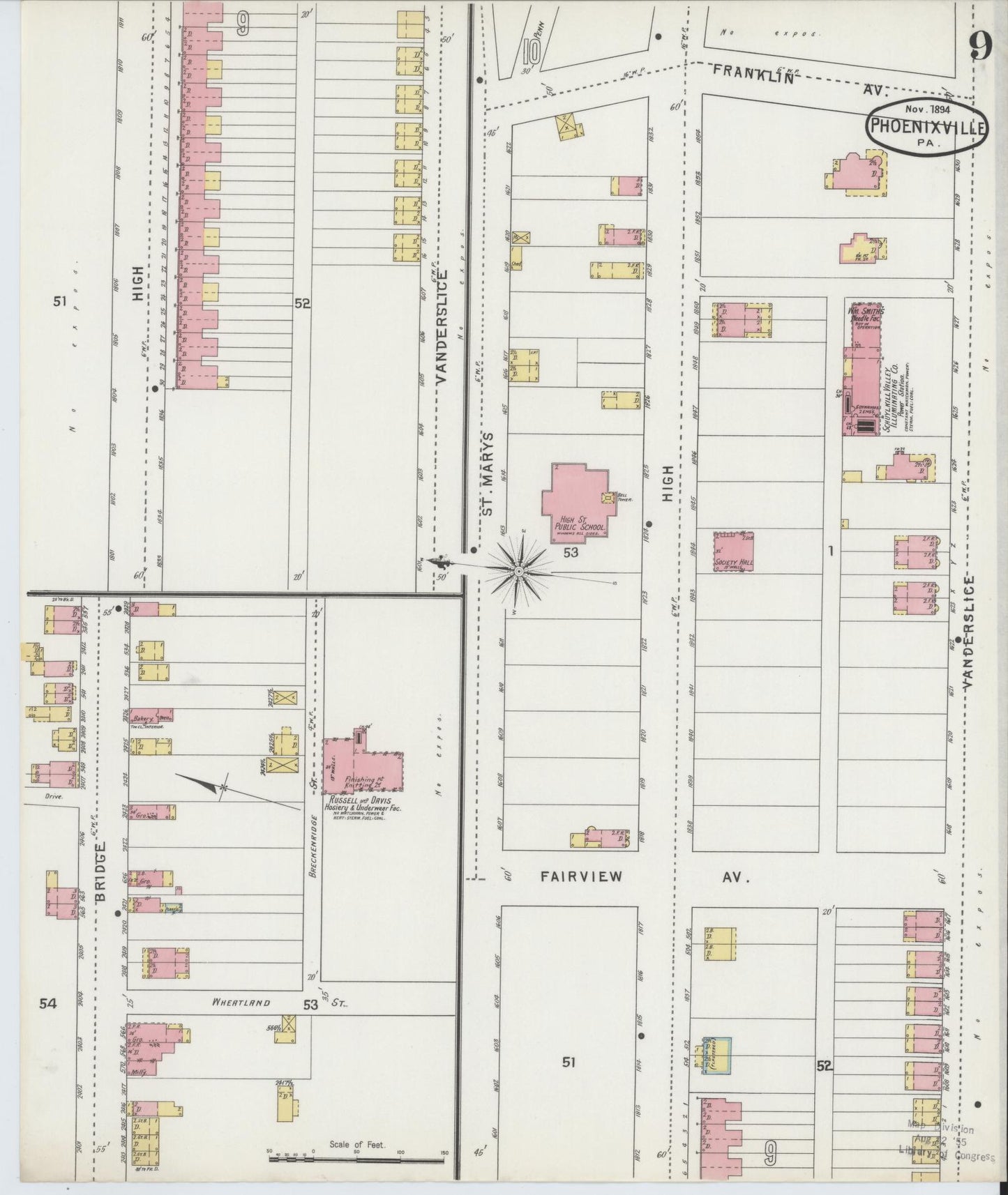 Sanborn Fire Insurance Map from Phoenixville, Chester County, Pennsylvania (1894), Sheet #0009 - Complete Map Set gallery image, historic Sanborn map, vintage wall art, Pennsylvania Pennsylvania