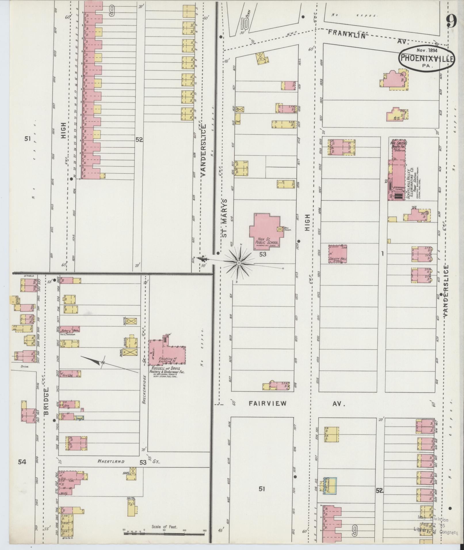 Sanborn Fire Insurance Map from Phoenixville, Chester County, Pennsylvania (1894), Sheet #0009 - Complete Map Set gallery image, historic Sanborn map, vintage wall art, Pennsylvania Pennsylvania