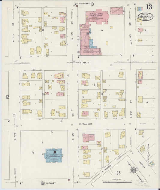 Sanborn Fire Insurance Map from Mankato, Blue Earth County, Minnesota (1914), Sheet #0013 - Historic Sanborn Fire Insurance Map Print, vintage old map wall art, antique decor, genealogy gift, Minnesota Minnesota map