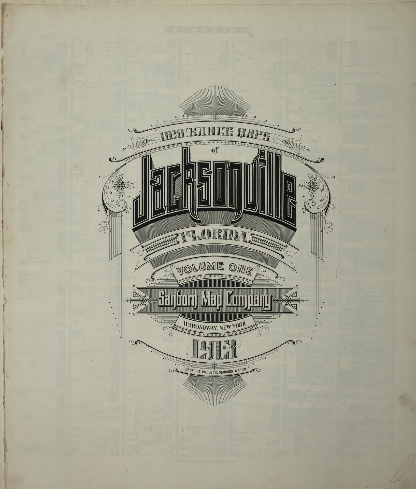 Sanborn Fire Insurance Map from Jacksonville, Duval County, Florida (1913), Sheet #0001 - Complete Map Set gallery image, historic Sanborn map, vintage wall art, Florida Florida