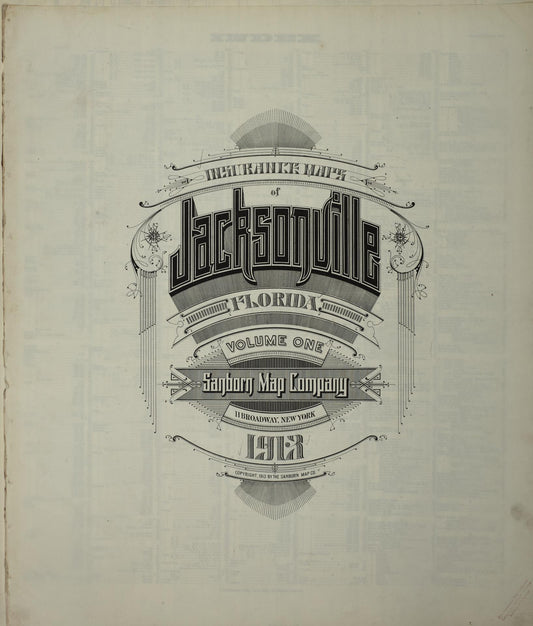 Sanborn Fire Insurance Map from Jacksonville, Duval County, Florida (1913), Sheet #0001 - Complete Map Set gallery image, historic Sanborn map, vintage wall art, Florida Florida