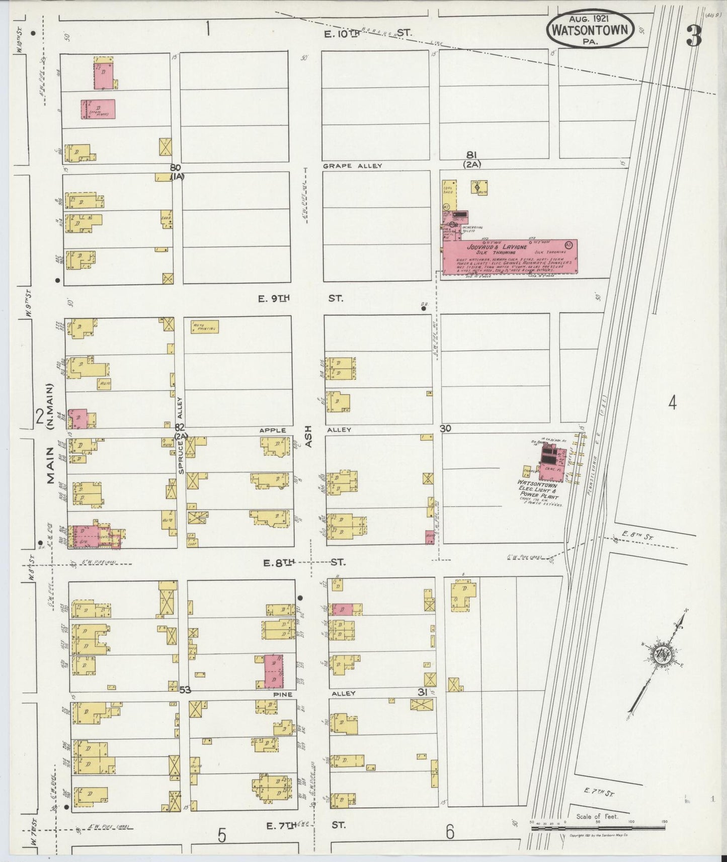 Sanborn Fire Insurance Map from Watsontown, Northumberland County, Pennsylvania (1921), Sheet #0003 - Complete Map Set gallery image, historic Sanborn map, vintage wall art, Pennsylvania Pennsylvania