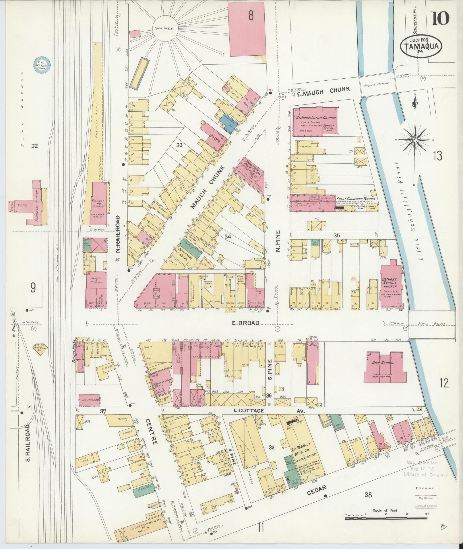 Sanborn Fire Insurance Map from Tamaqua, Schuylkill County, Pennsylvania (1908), Sheet #0010 - Historic Sanborn Fire Insurance Map Print, vintage old map wall art, antique decor, genealogy gift, Pennsylvania Pennsylvania map