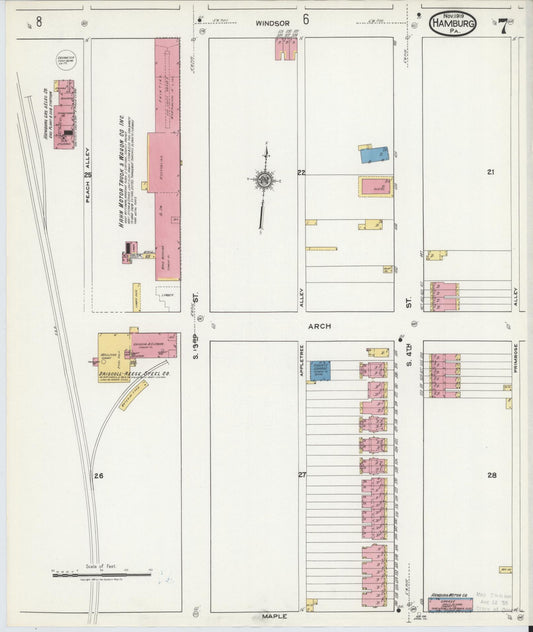 Sanborn Fire Insurance Map from Hamburg, Berks County, Pennsylvania (1919), Sheet #0007 - Historic Sanborn Fire Insurance Map Print, vintage old map wall art, antique decor, genealogy gift, Pennsylvania Pennsylvania map