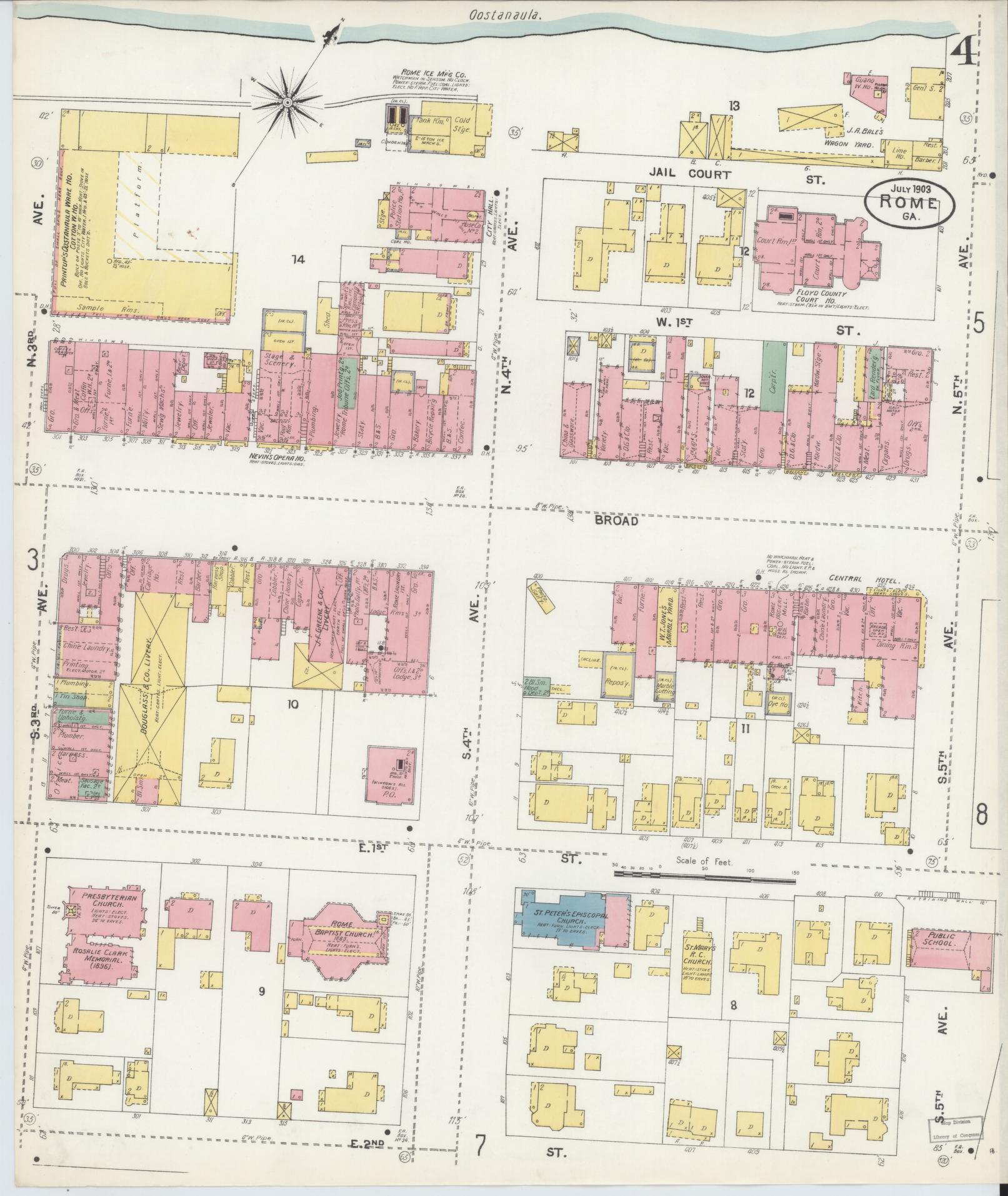Sanborn Fire Insurance Map from Rome, Floyd County, Georgia (1903), Sheet #0004 - Complete Map Set gallery image, historic Sanborn map, vintage wall art, Georgia Georgia
