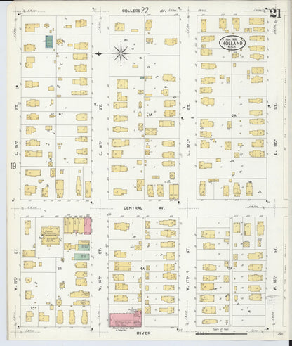 Sanborn Fire Insurance Map from Holland, Ottawa County, Michigan (1908), Sheet #0021 - Historic Sanborn Fire Insurance Map Print, vintage old map wall art, antique decor, genealogy gift, Michigan Michigan map