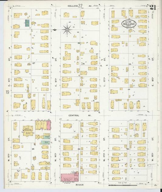 Sanborn Fire Insurance Map from Holland, Ottawa County, Michigan (1908), Sheet #0021 - Historic Sanborn Fire Insurance Map Print, vintage old map wall art, antique decor, genealogy gift, Michigan Michigan map