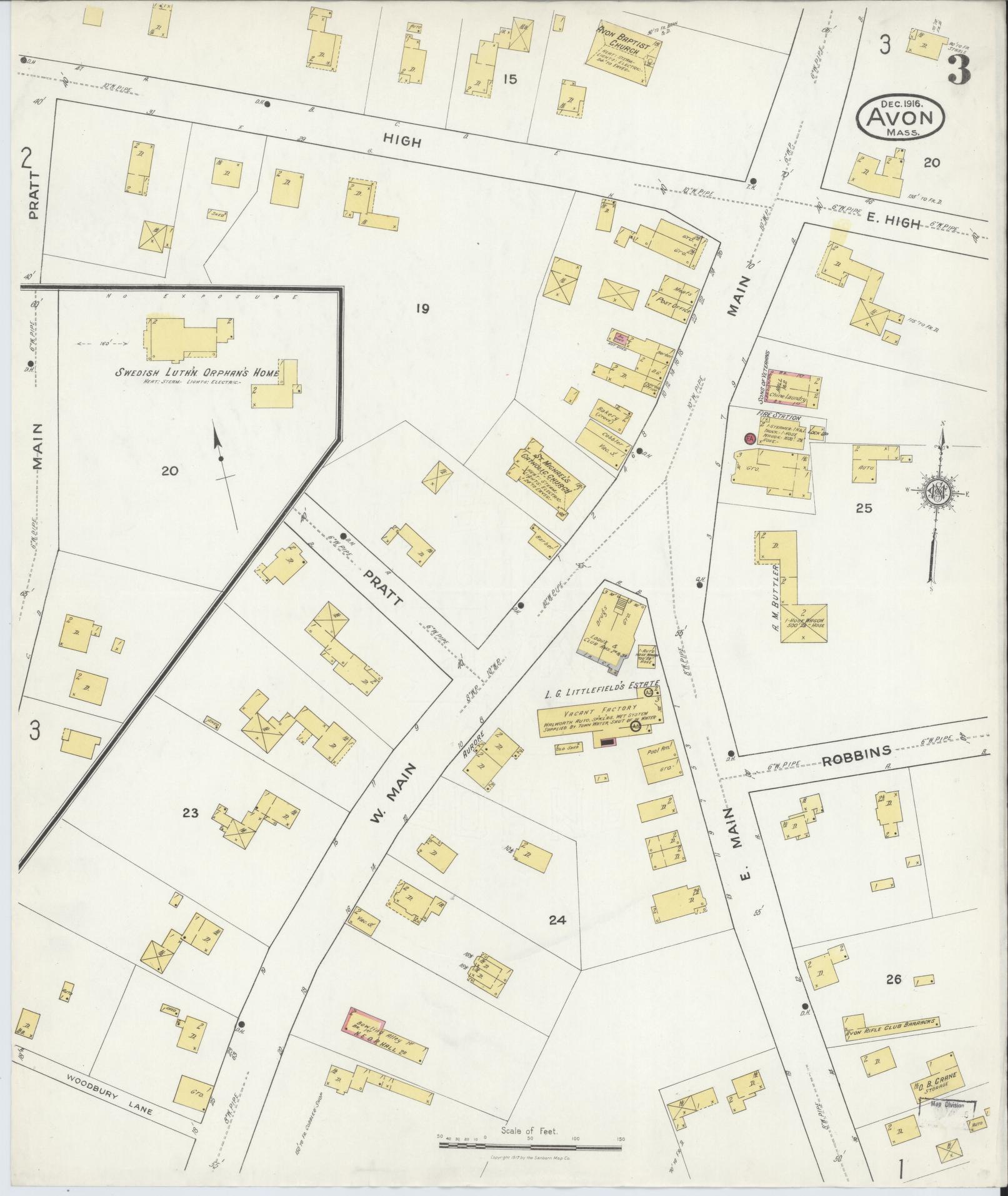 Sanborn Fire Insurance Map from Avon, Norfolk County, Massachusetts (1916), Sheet #0003 - Complete Map Set gallery image, historic Sanborn map, vintage wall art, Massachusetts Massachusetts