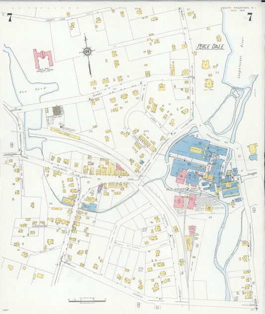 Sanborn Fire Insurance Map from South Kingstown, Washington County, Rhode Island (1935), Sheet #0007 - Historic Sanborn Fire Insurance Map Print, vintage old map wall art, antique decor, genealogy gift, Rhode Island Rhode Island map