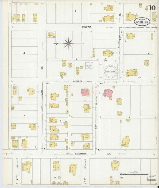 Sanborn Fire Insurance Map from Anniston, Calhoun County, Alabama (1900), Sheet #0010 - Historic Sanborn Fire Insurance Map Print, vintage old map wall art, antique decor, genealogy gift, Alabama Alabama map