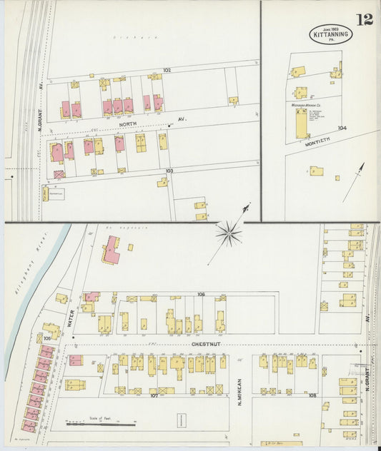 Sanborn Fire Insurance Map from Kittanning, Armstrong County, Pennsylvania (1903), Sheet #0012 - Historic Sanborn Fire Insurance Map Print, vintage old map wall art, antique decor, genealogy gift, Pennsylvania Pennsylvania map