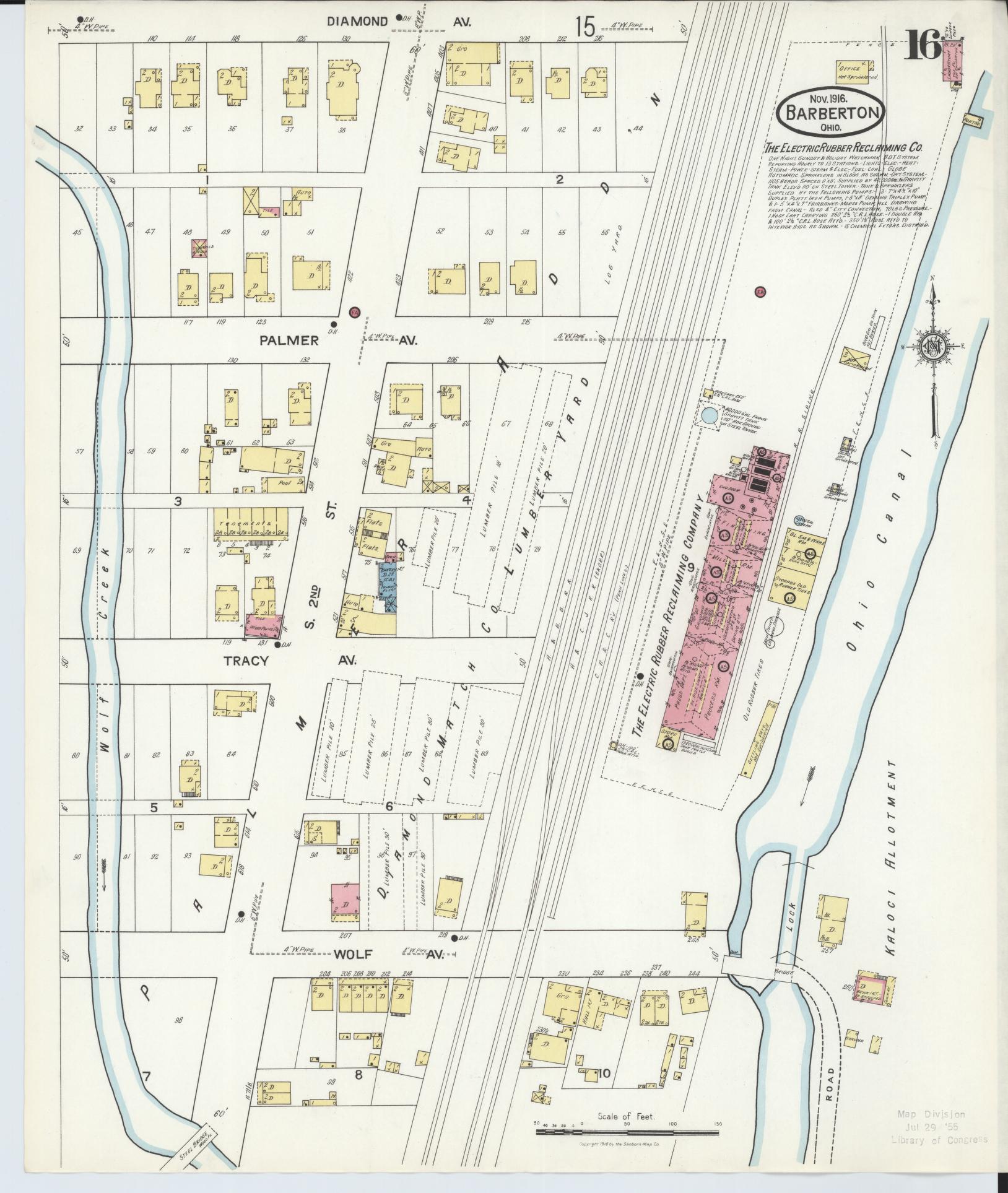 Sanborn Fire Insurance Map from Barberton, Summit County, Ohio (1916), Sheet #0016 - Historic Sanborn Fire Insurance Map Print, vintage old map wall art, antique decor, genealogy gift, Ohio Ohio map