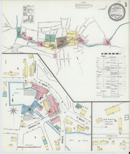 Sanborn Fire Insurance Map from Rockville, Tolland County, Connecticut (1892), Sheet #0001 - Complete Map Set gallery image, historic Sanborn map, vintage wall art, Connecticut Connecticut