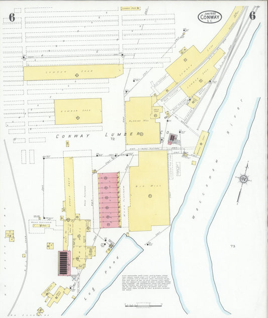 Sanborn Fire Insurance Map from Conway, Horry County, South Carolina (1930), Sheet #0006 - Historic Sanborn Fire Insurance Map Print, vintage old map wall art, antique decor, genealogy gift, South Carolina South Carolina map
