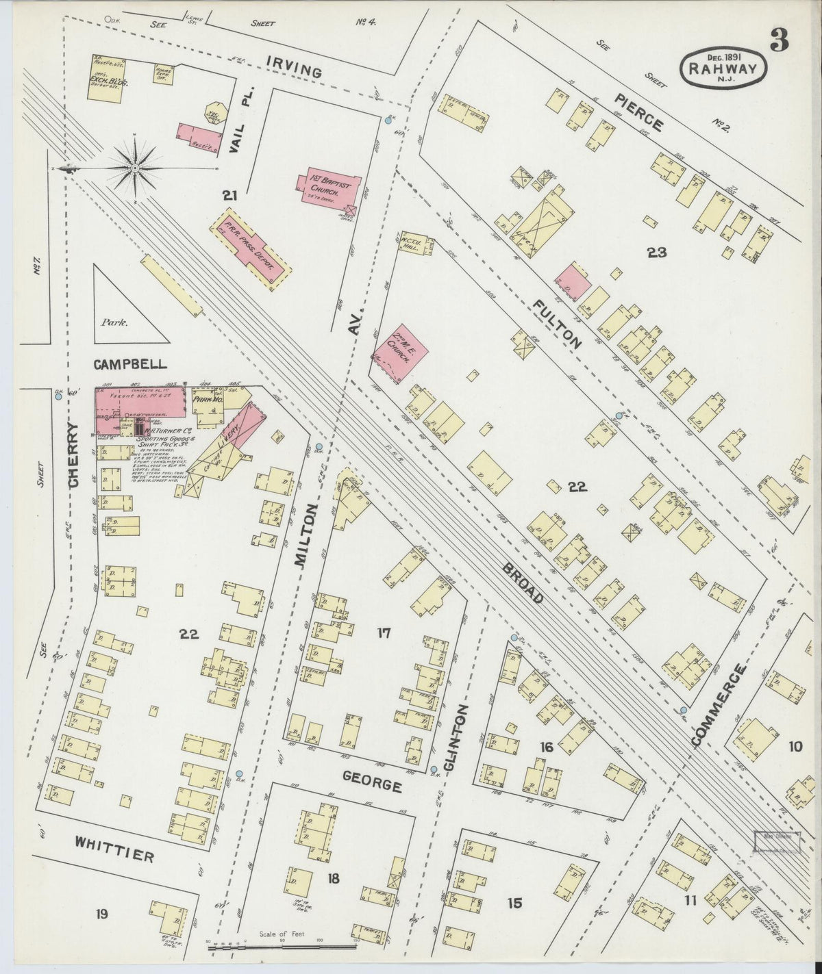 Sanborn Fire Insurance Map from Rahway, Union County, New Jersey (1891), Sheet #0003 - Complete Map Set gallery image, historic Sanborn map, vintage wall art, New Jersey New Jersey