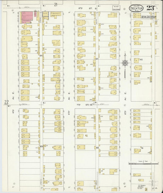 Sanborn Fire Insurance Map from Decatur, Morgan County, Alabama (1913), Sheet #0023 - Historic Sanborn Fire Insurance Map Print, vintage old map wall art, antique decor, genealogy gift, Alabama Alabama map