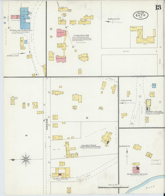 Sanborn Fire Insurance Map from Bath, Steuben County, New York (1904), Sheet #0013 - Historic Sanborn Fire Insurance Map Print, vintage old map wall art, antique decor, genealogy gift, New York New York map