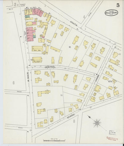 Sanborn Fire Insurance Map from Westboro, Worcester County, Massachusetts (1894), Sheet #0005 - Historic Sanborn Fire Insurance Map Print, vintage old map wall art, antique decor, genealogy gift, Massachusetts Massachusetts map