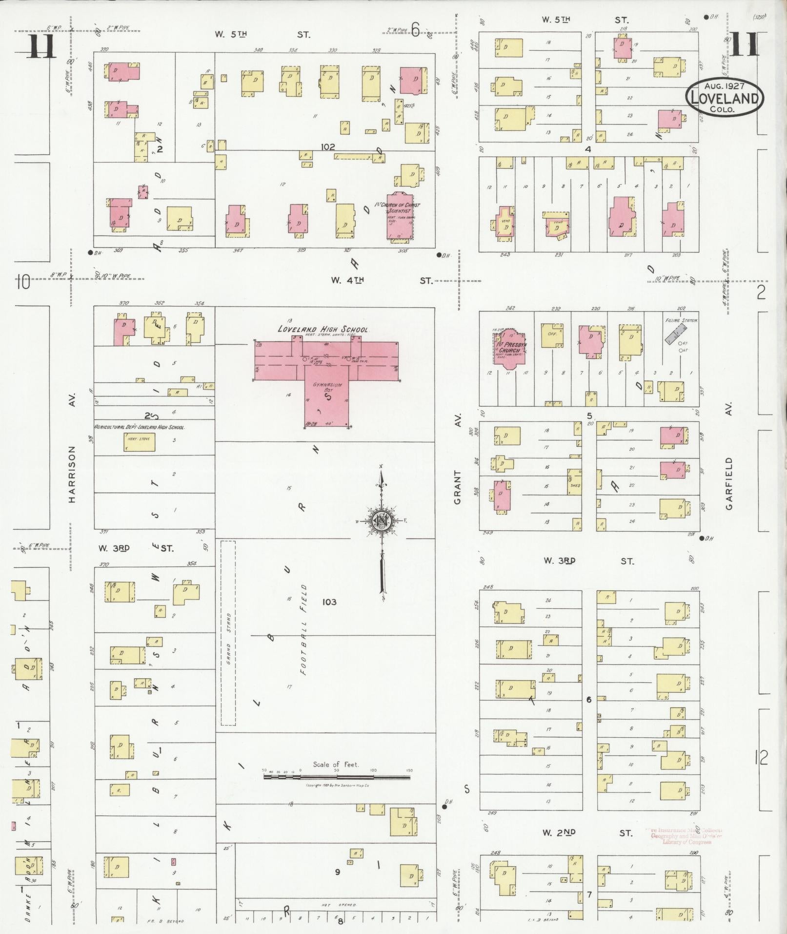 Sanborn Fire Insurance Map from Loveland, Larimer County, Colorado (1927), Sheet #0011 - Historic Sanborn Fire Insurance Map Print, vintage old map wall art, antique decor, genealogy gift, Colorado Colorado map