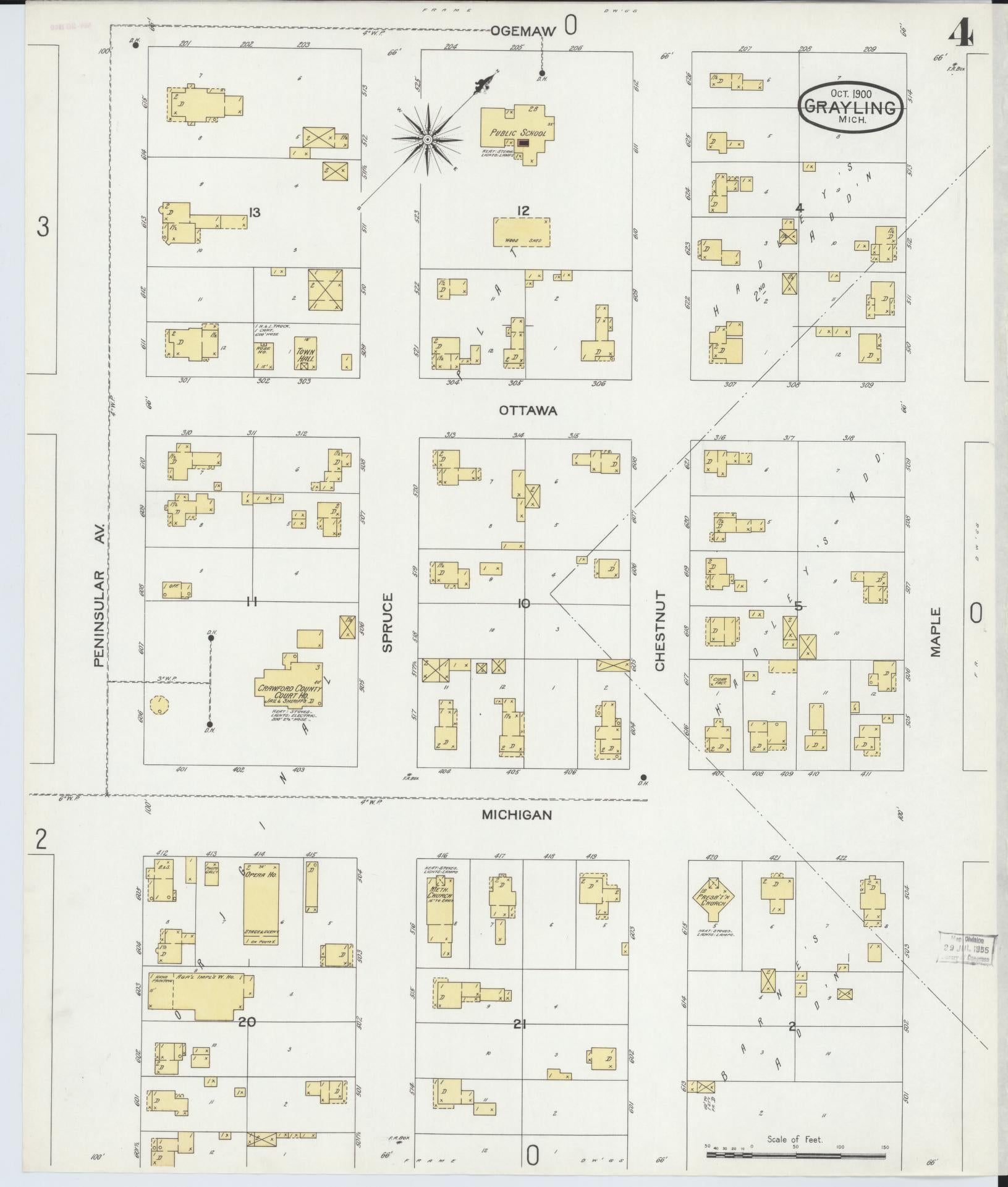Sanborn Fire Insurance Map from Grayling, Crawford County, Michigan (1900), Sheet #0004 - Complete Map Set gallery image, historic Sanborn map, vintage wall art, Michigan Michigan