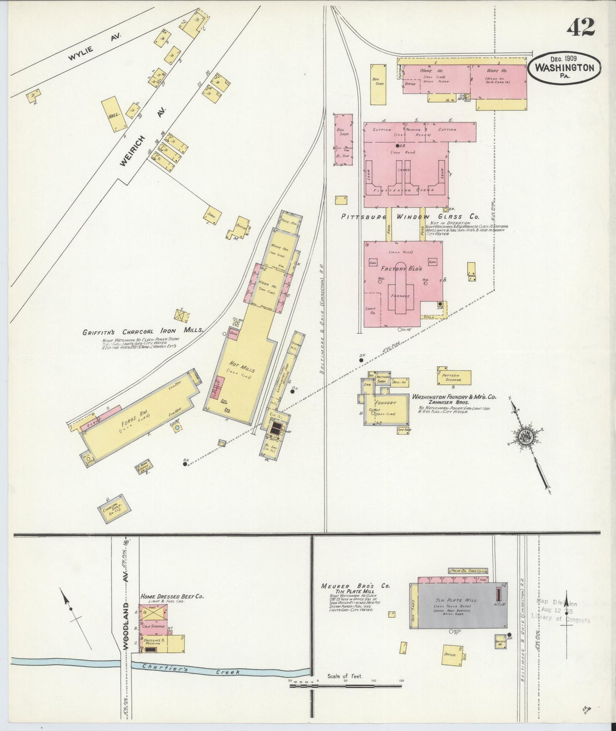 Sanborn Fire Insurance Map from Washington, Washington County, Pennsylvania (1909), Sheet #0042 - Historic Sanborn Fire Insurance Map Print, vintage old map wall art, antique decor, genealogy gift, Pennsylvania Pennsylvania map
