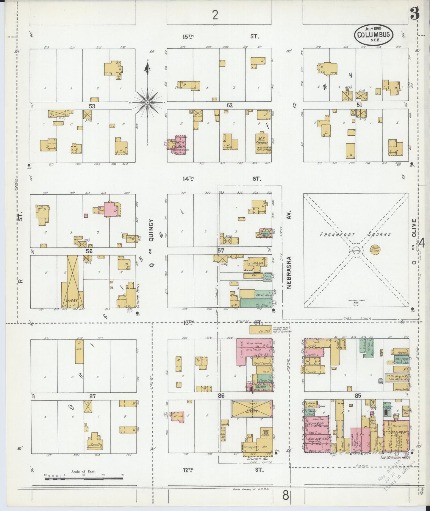 Sanborn Fire Insurance Map from Columbus, Platte County, Nebraska (1899), Sheet #0003 - Complete Map Set gallery image, historic Sanborn map, vintage wall art, Nebraska Nebraska