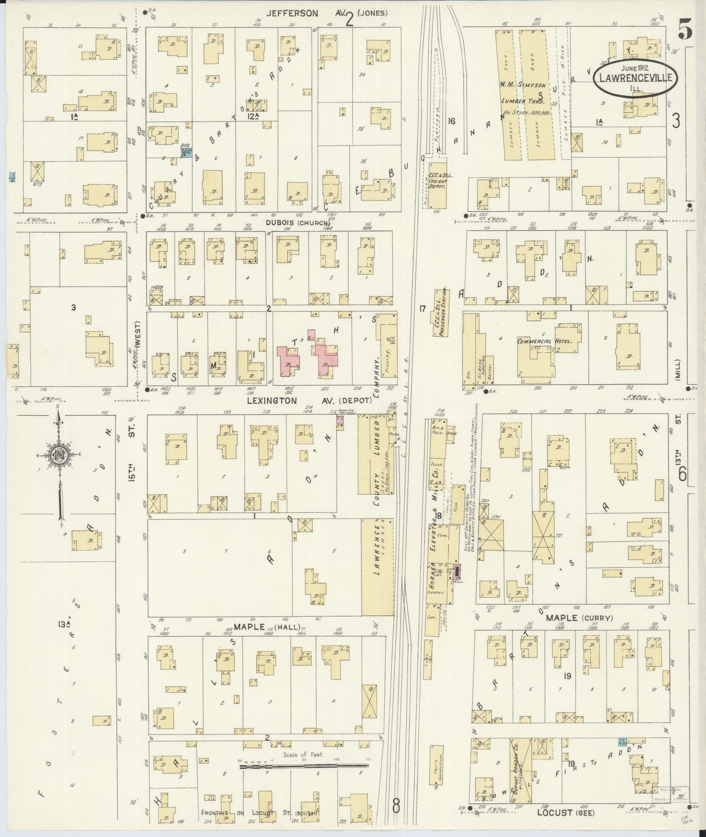 Sanborn Fire Insurance Map from Lawrenceville, Lawrence County, Illinois (1912), Sheet #0005 - Historic Sanborn Fire Insurance Map Print, vintage old map wall art, antique decor, genealogy gift, Illinois Illinois map
