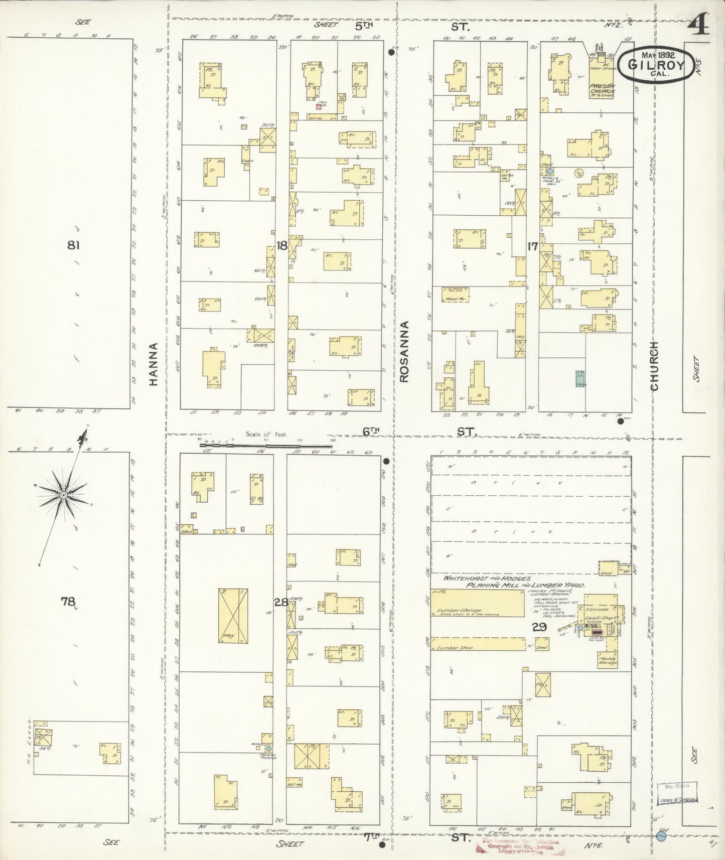 Sanborn Fire Insurance Map from Gilroy, Santa Clara County, California (1892), Sheet #0004 - Historic Sanborn Fire Insurance Map Print, vintage old map wall art, antique decor, genealogy gift, California California map
