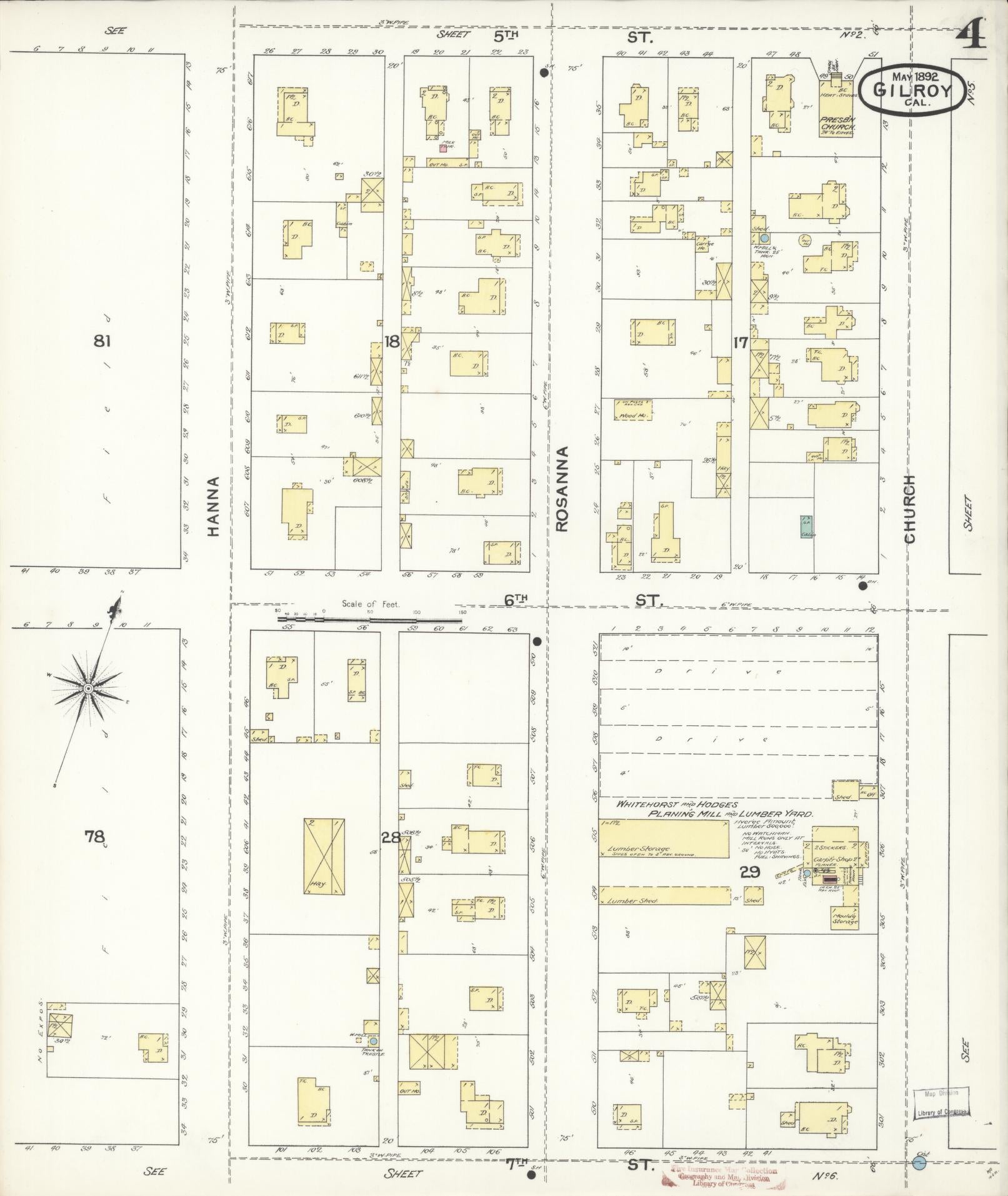 Sanborn Fire Insurance Map from Gilroy, Santa Clara County, California (1892), Sheet #0004 - Historic Sanborn Fire Insurance Map Print, vintage old map wall art, antique decor, genealogy gift, California California map