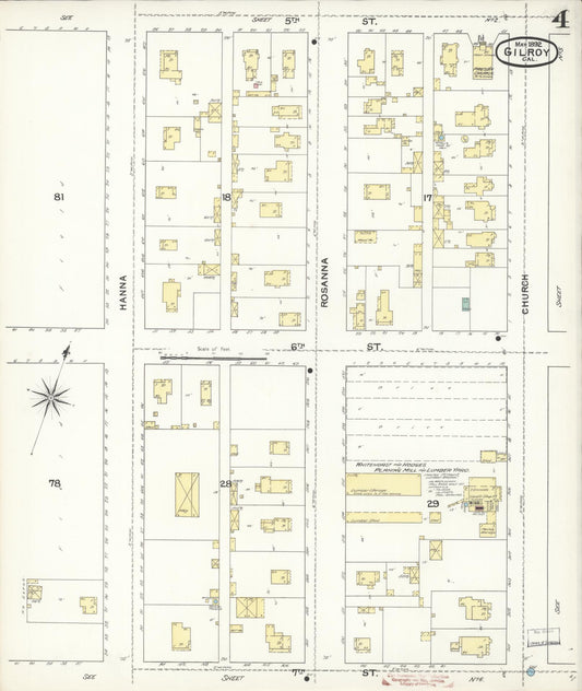 Sanborn Fire Insurance Map from Gilroy, Santa Clara County, California (1892), Sheet #0004 - Historic Sanborn Fire Insurance Map Print, vintage old map wall art, antique decor, genealogy gift, California California map