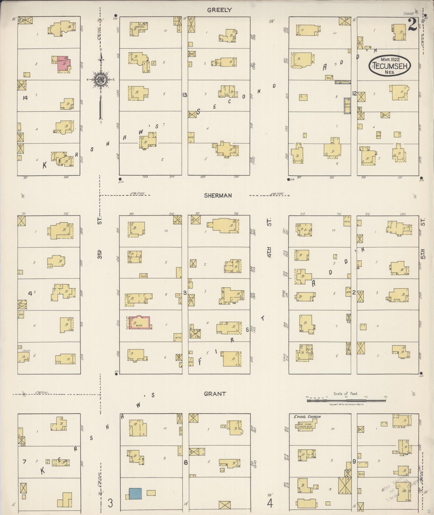 Sanborn Fire Insurance Map from Tecumseh, Johnson County, Nebraska (1922), Sheet #0002 - Complete Map Set gallery image, historic Sanborn map, vintage wall art, Nebraska Nebraska