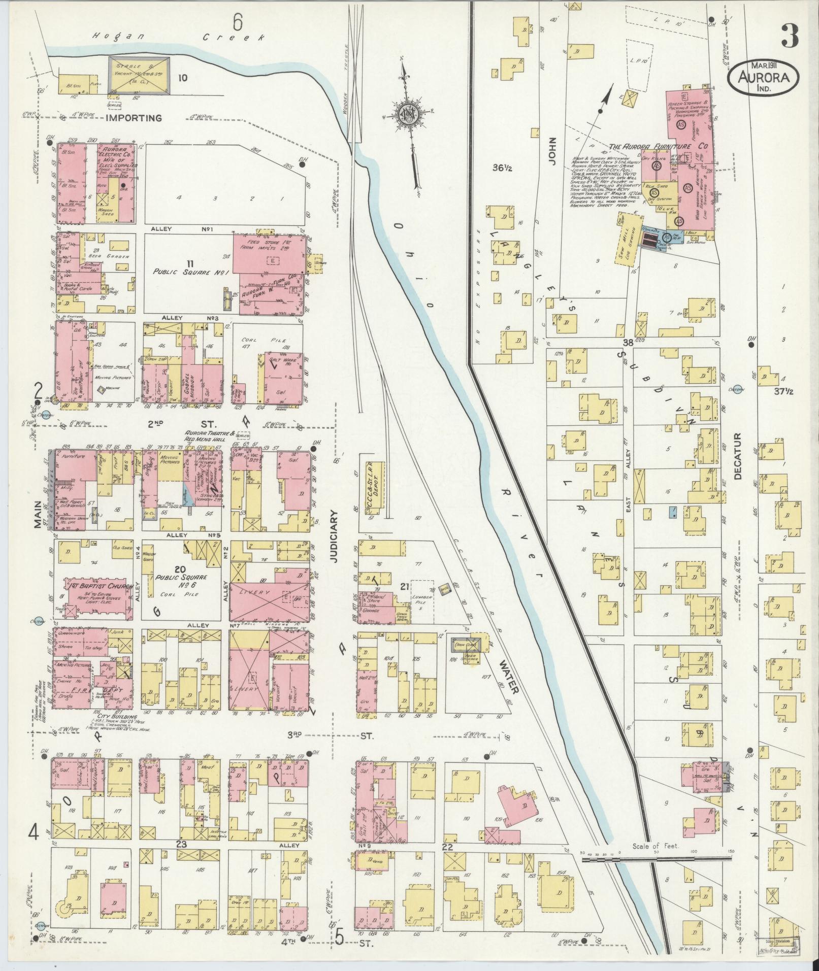 Sanborn Fire Insurance Map from Aurora, Dearborn County, Indiana (1911), Sheet #0003 - Historic Sanborn Fire Insurance Map Print, vintage old map wall art, antique decor, genealogy gift, Indiana Indiana map