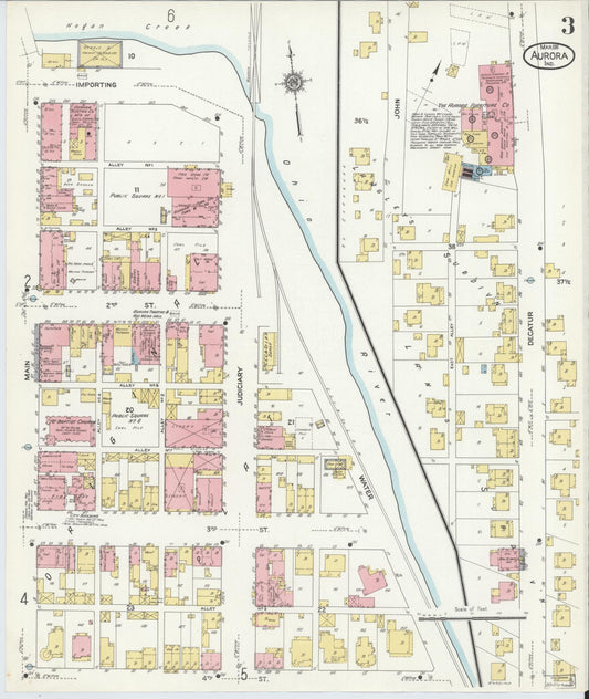 Sanborn Fire Insurance Map from Aurora, Dearborn County, Indiana (1911), Sheet #0003 - Historic Sanborn Fire Insurance Map Print, vintage old map wall art, antique decor, genealogy gift, Indiana Indiana map
