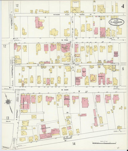Sanborn Fire Insurance Map from Clarksburg, Harrison County, West Virginia (1911), Sheet #0004 - Complete Map Set gallery image, historic Sanborn map, vintage wall art, West Virginia West Virginia