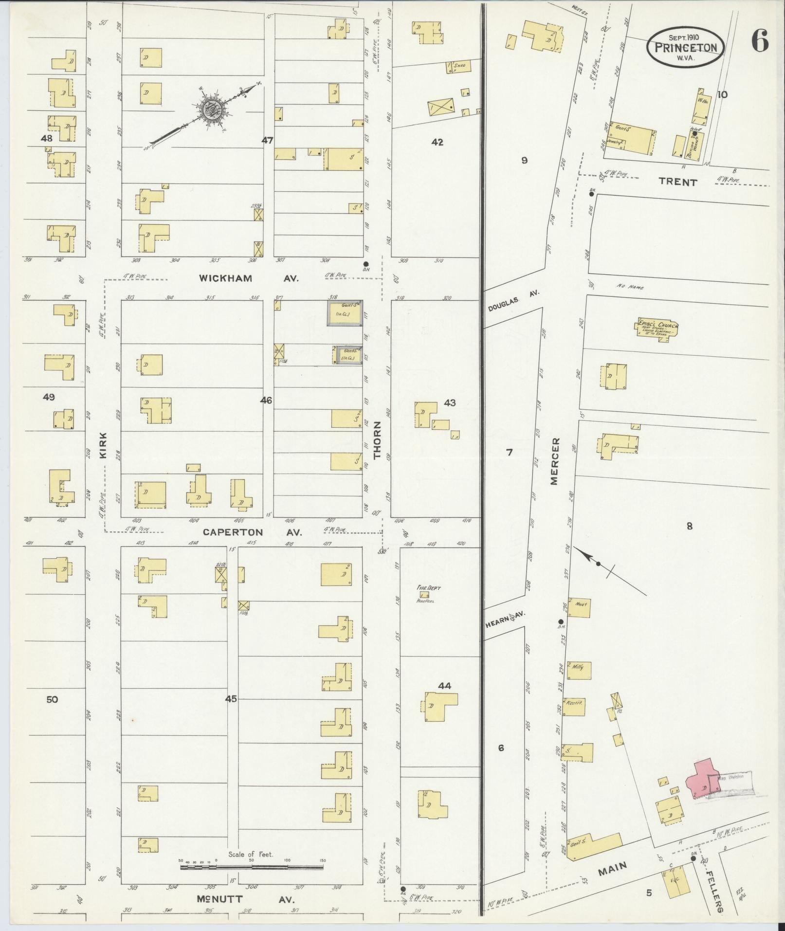 Sanborn Fire Insurance Map from Princeton, Mercer County, West Virginia (1910), Sheet #0006 - Complete Map Set gallery image, historic Sanborn map, vintage wall art, West Virginia West Virginia