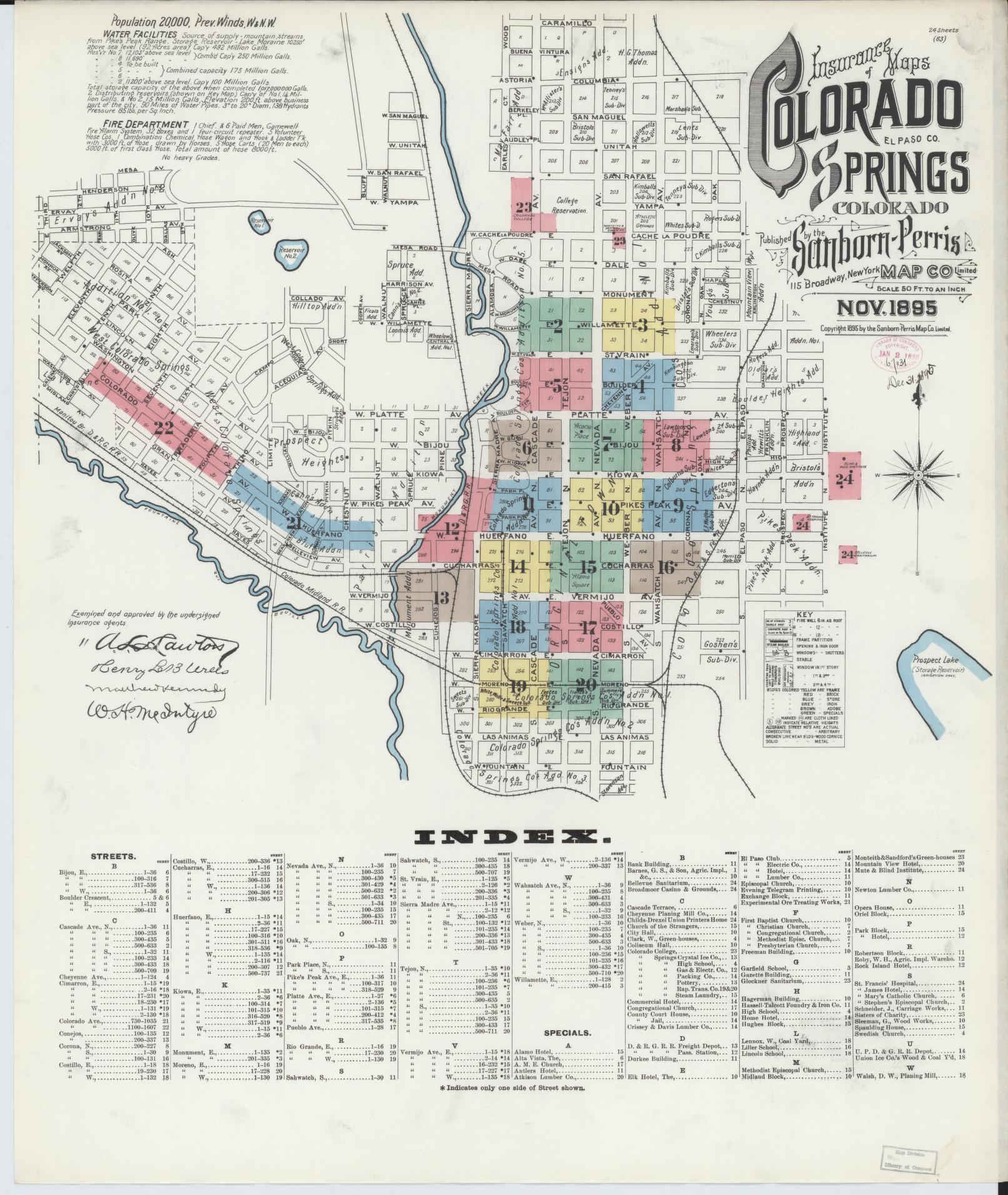Sanborn Fire Insurance Map from Colorado Springs, El Paso County, Colorado. (1895) – Historic Sanborn Fire Insurance Map Print
