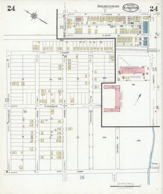 Sanborn Fire Insurance Map from Kingston, Luzerne County, Pennsylvania (1925), Sheet #0024 - Historic Sanborn Fire Insurance Map Print, vintage old map wall art, antique decor, genealogy gift, Pennsylvania Pennsylvania map