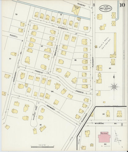 Sanborn Fire Insurance Map from Melrose, Middlesex County, Massachusetts (1897), Sheet #0010 - Historic Sanborn Fire Insurance Map Print, vintage old map wall art, antique decor, genealogy gift, Massachusetts Massachusetts map