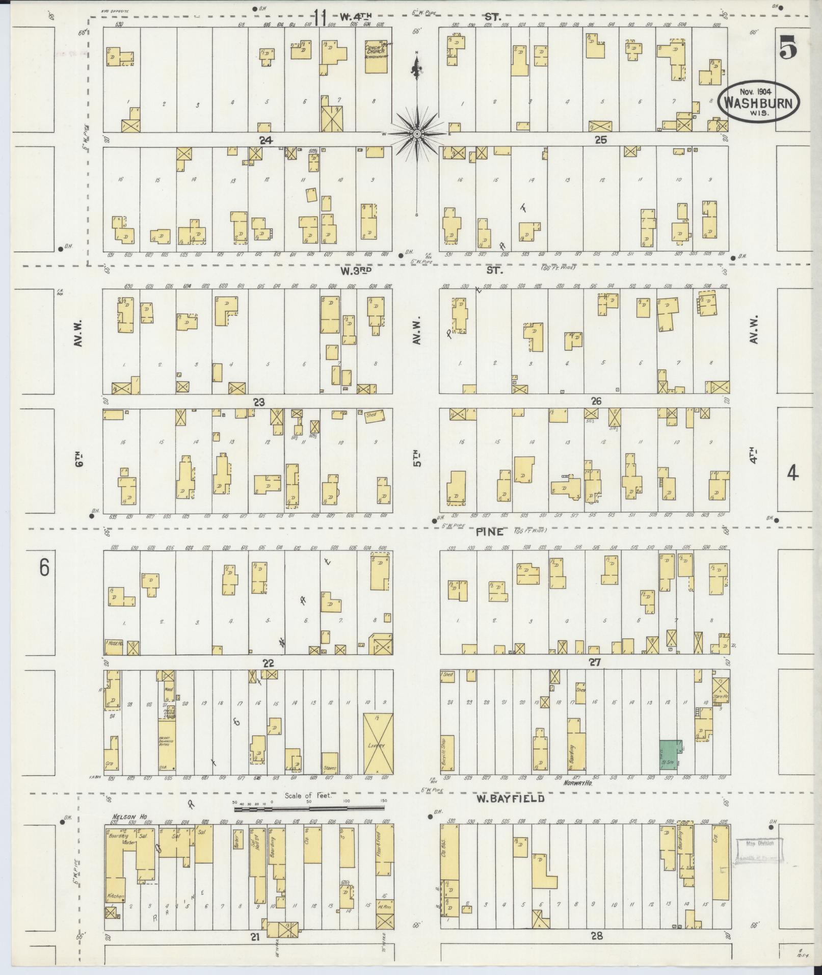 Sanborn Fire Insurance Map from Washburn, Bayfield County, Wisconsin (1904), Sheet #0005 - Historic Sanborn Fire Insurance Map Print, vintage old map wall art, antique decor, genealogy gift, Wisconsin Wisconsin map