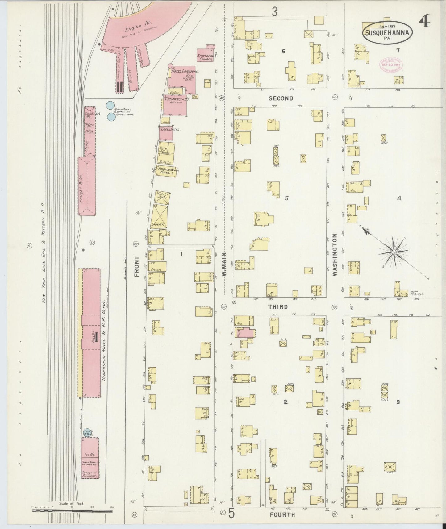 Sanborn Fire Insurance Map from Susquehanna, Susquehanna County, Pennsylvania (1897), Sheet #0004 - Historic Sanborn Fire Insurance Map Print, vintage old map wall art, antique decor, genealogy gift, Pennsylvania Pennsylvania map