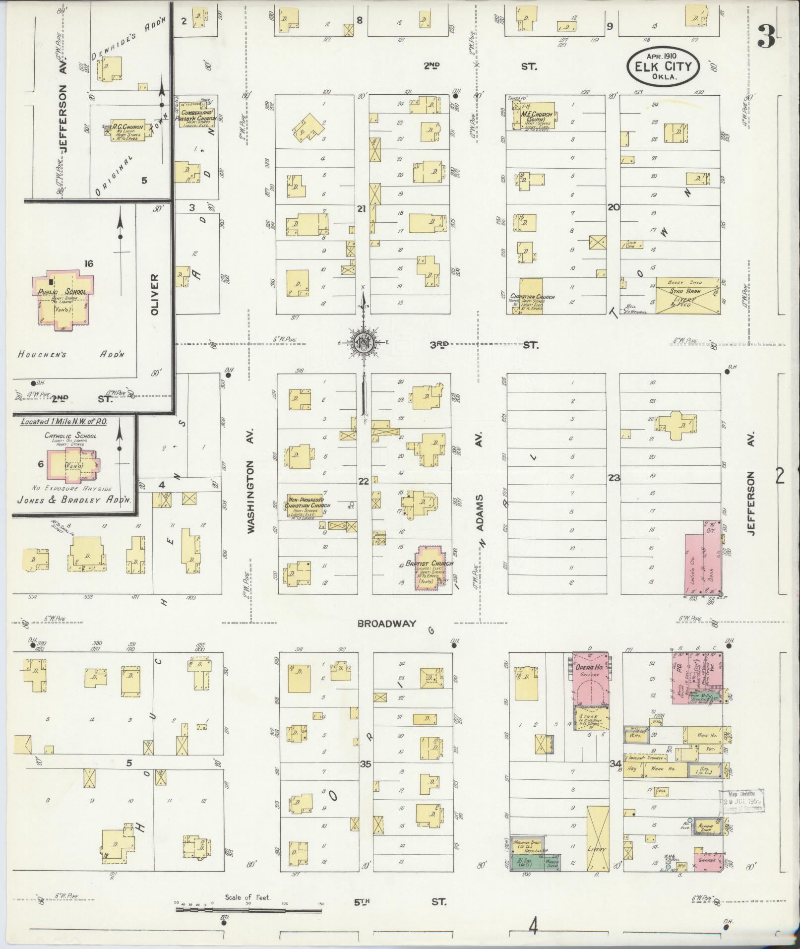 Sanborn Fire Insurance Map from Elk City, Beckham County, Oklahoma (1910), Sheet #0003 - Historic Sanborn Fire Insurance Map Print, vintage old map wall art, antique decor, genealogy gift, Oklahoma Oklahoma map