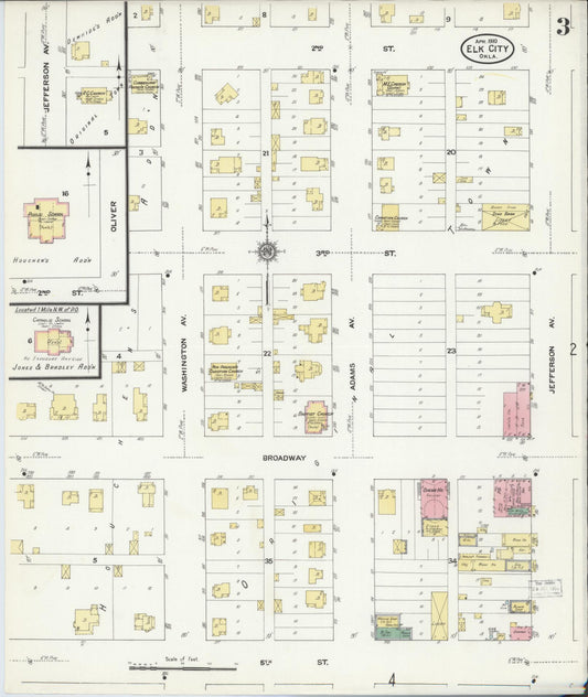 Sanborn Fire Insurance Map from Elk City, Beckham County, Oklahoma (1910), Sheet #0003 - Historic Sanborn Fire Insurance Map Print, vintage old map wall art, antique decor, genealogy gift, Oklahoma Oklahoma map