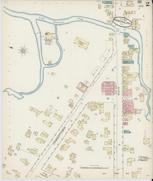 Sanborn Fire Insurance Map from Randolph, Cattaraugus County, New York (1885), Sheet #0002 - Historic Sanborn Fire Insurance Map Print, vintage old map wall art, antique decor, genealogy gift, New York New York map