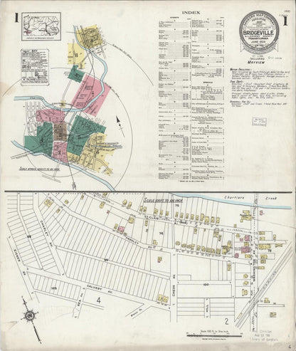 Sanborn Fire Insurance Map from Bridgeville, Allegheny County, Pennsylvania (1924), Sheet #0001 - Complete Map Set gallery image, historic Sanborn map, vintage wall art, Pennsylvania Pennsylvania