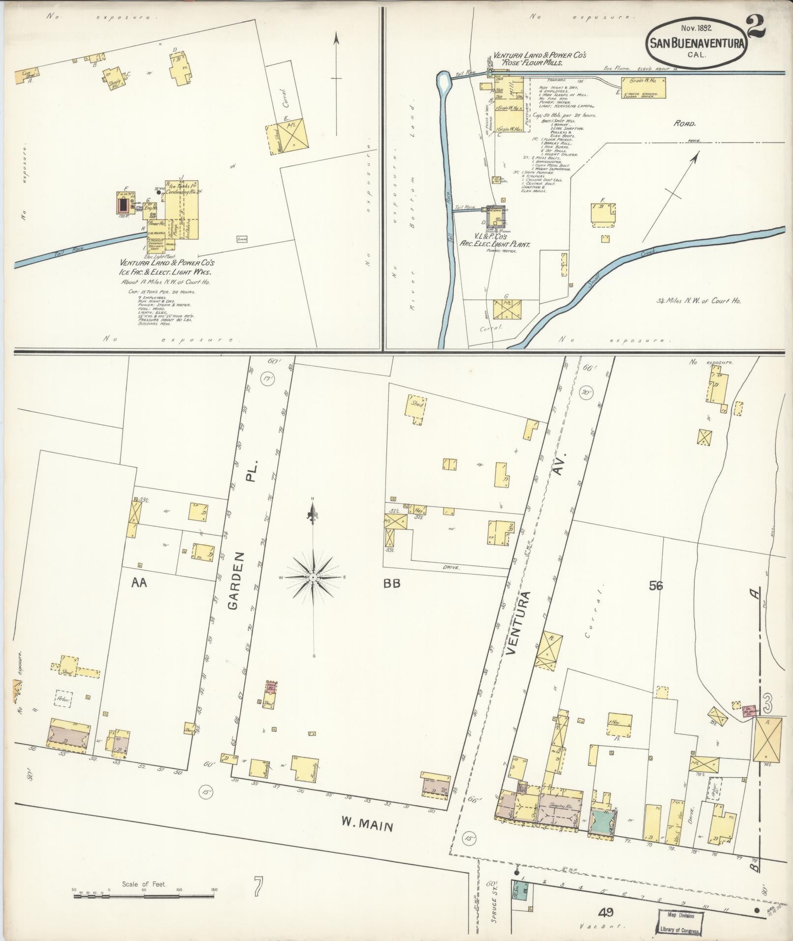 Sanborn Fire Insurance Map from San Buenaventura, Ventura County, California (1892), Sheet #0002 - Complete Map Set gallery image, historic Sanborn map, vintage wall art, California California