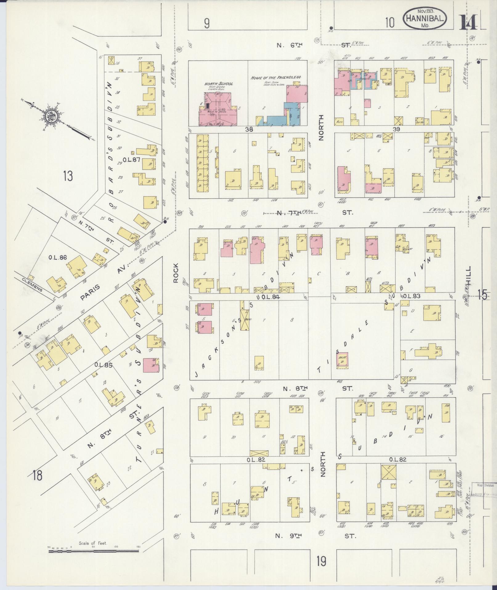Sanborn Fire Insurance Map from Hannibal, Marion County, Missouri (1913), Sheet #0014 - Complete Map Set gallery image, historic Sanborn map, vintage wall art, Missouri Missouri